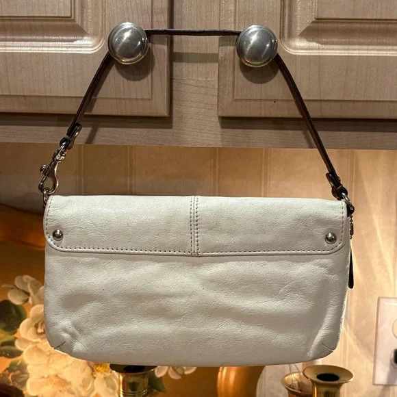 COACH Purse Wrist Clutch Snap Wallet Blue Lined Cream & Brown Leather - Picture 7 of 12